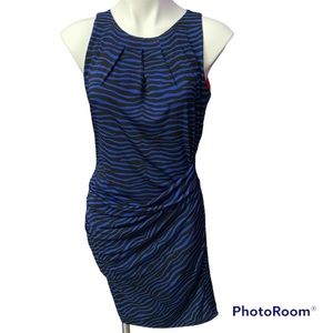MICHAEL Michael Kors Blue Black Zebra Stripe Sleeveless Sheath Dress - Small